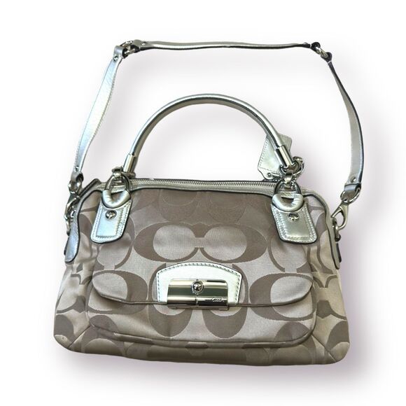 Coach Silver/Grey Kristen Signature Fabric Double Zip Satchel‎ F22305 - Picture 1 of 9